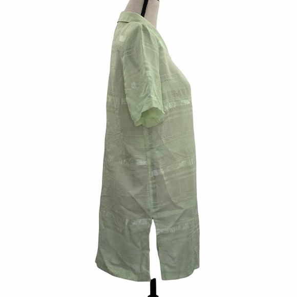 TOP Season Sage Green Short Sleeve Button Down Tunic Length Shirt - Picture 4 of 11
